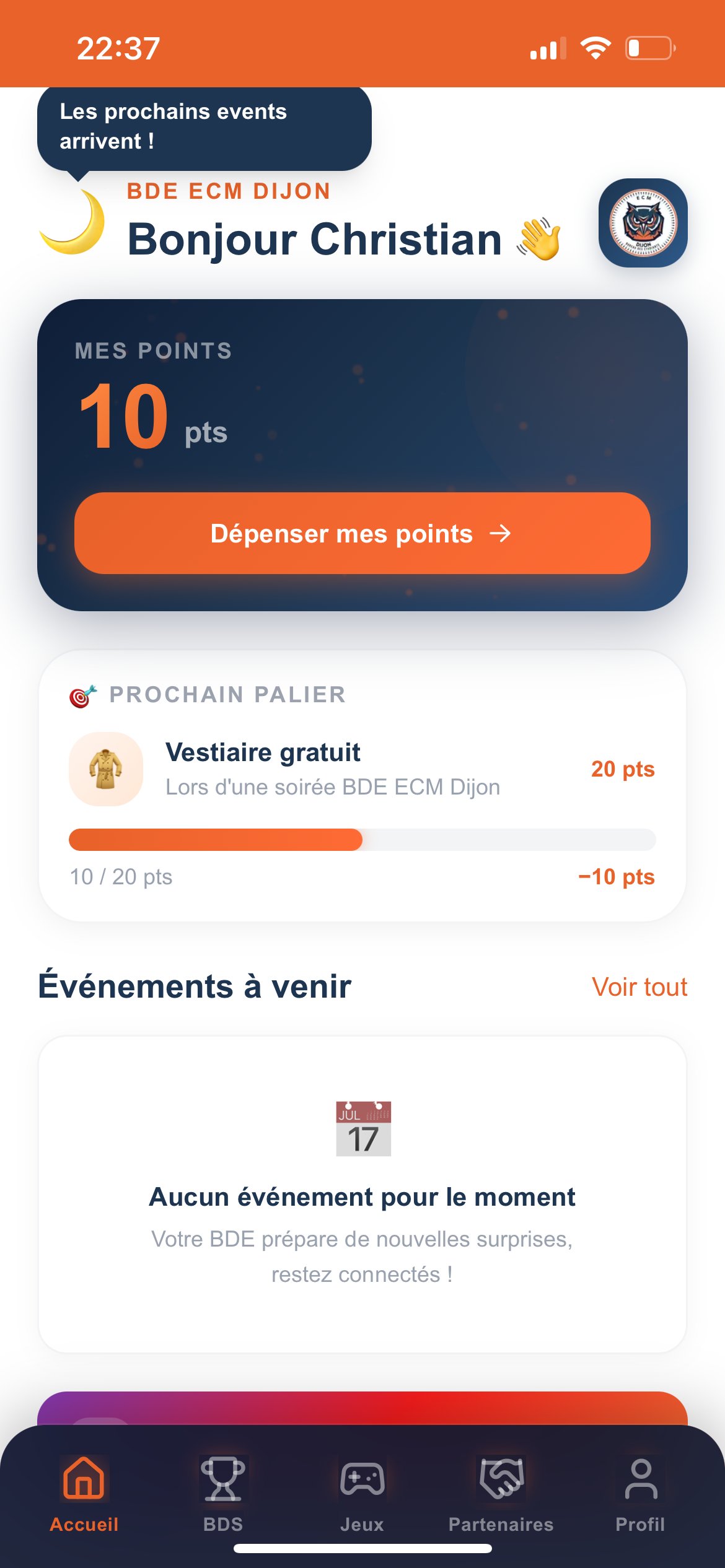 App BDE - Accueil